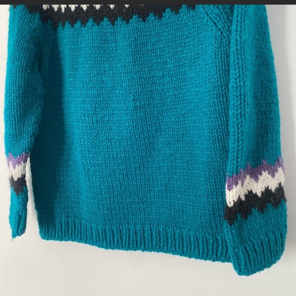 Vntg 90s Hand-knit 100% Wool Oversized Sweater XL - Picture 2 of 10